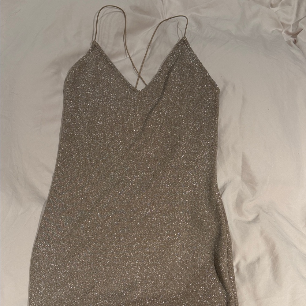 Sparkling Tan Spaghetti Strap Dress